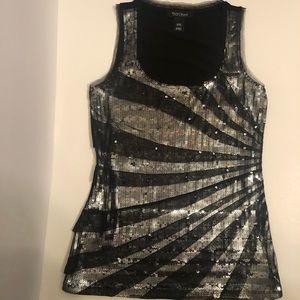 WHBM SILVER SEQUINED BLACK MESH TANK TOP SIZE XXS